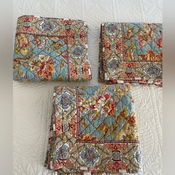 3 Pottery Barn floral quilted Euro shams 24”